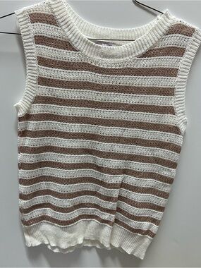 Striped Knit Sleeveless Sweater Tank - Cream & Brown